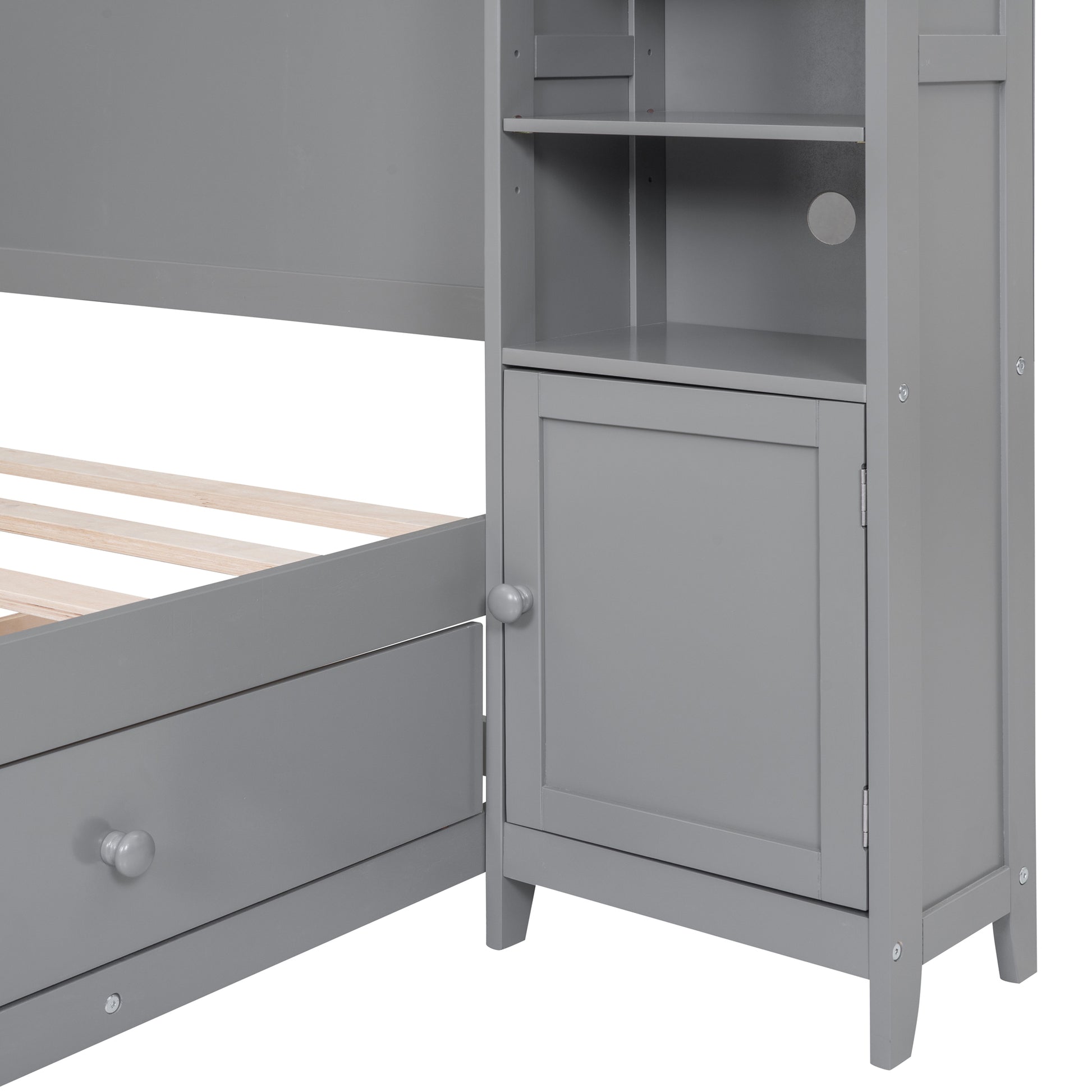 Full Size Wooden Bed With All In One Cabinet And Shelf, Gray Full Gray Solid Wood