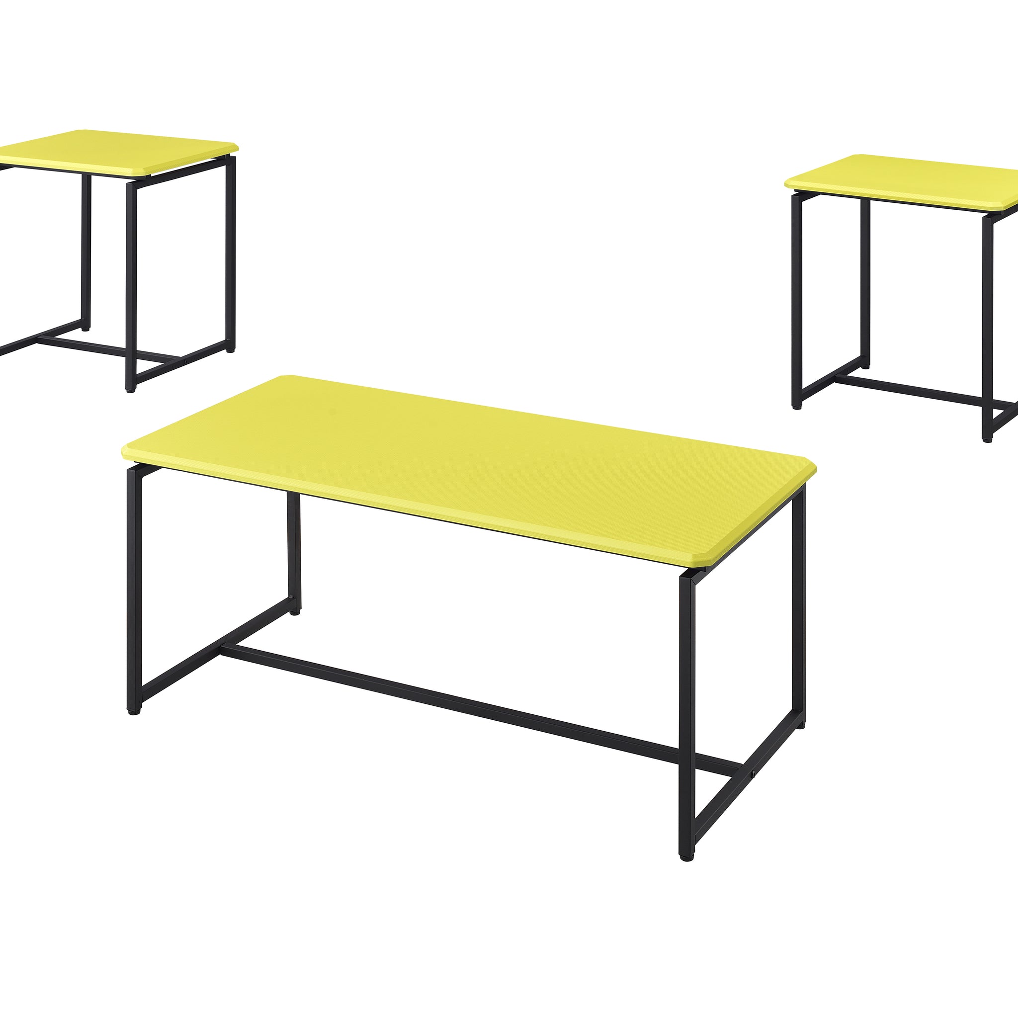 Gt 3 Piece Yellow Carbon Fiber Wrap Coffee Table And End Table Set Yellow Mdf