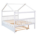 Full Size Wooden House Bed With Twin Size Trundle, White White Solid Wood