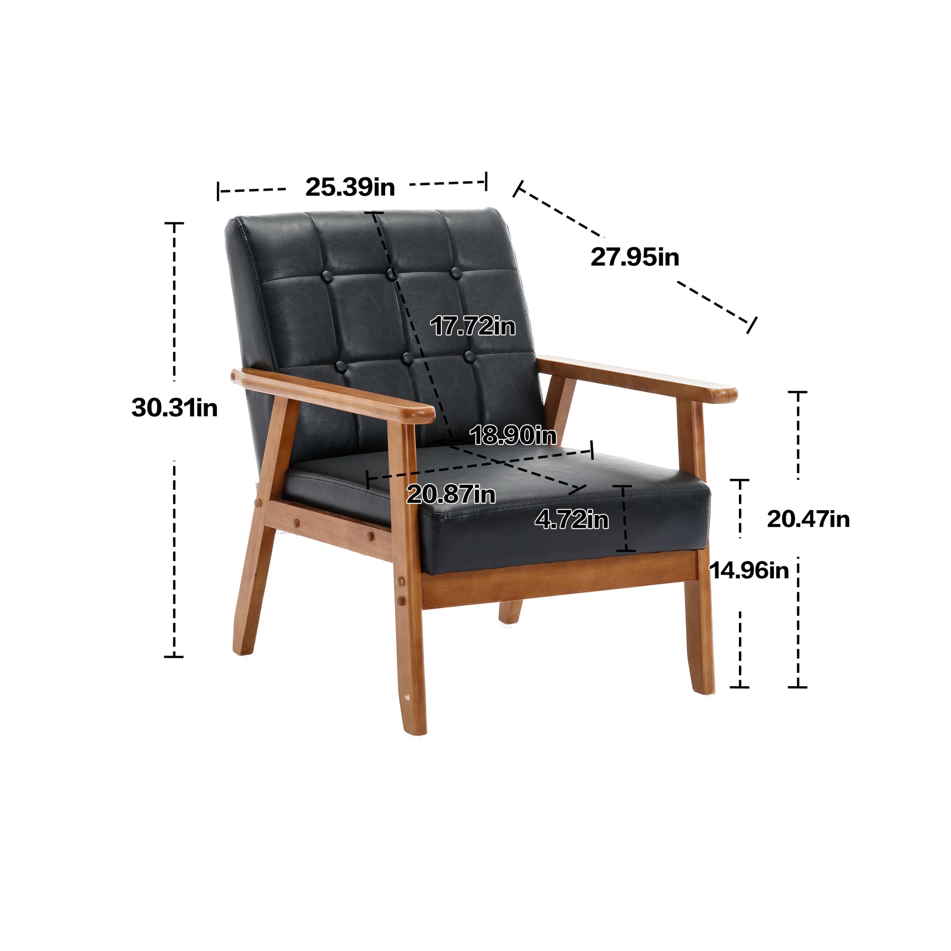 Accent Chairs Set Of 2 With Side Table, Mid Century Modern Accent Chair, Wood And Fabric Armchairs Side Chair, Lounge Reading Comfy Arm Chair For Living Room, Bedroom, Office Black Pu Pu Leather