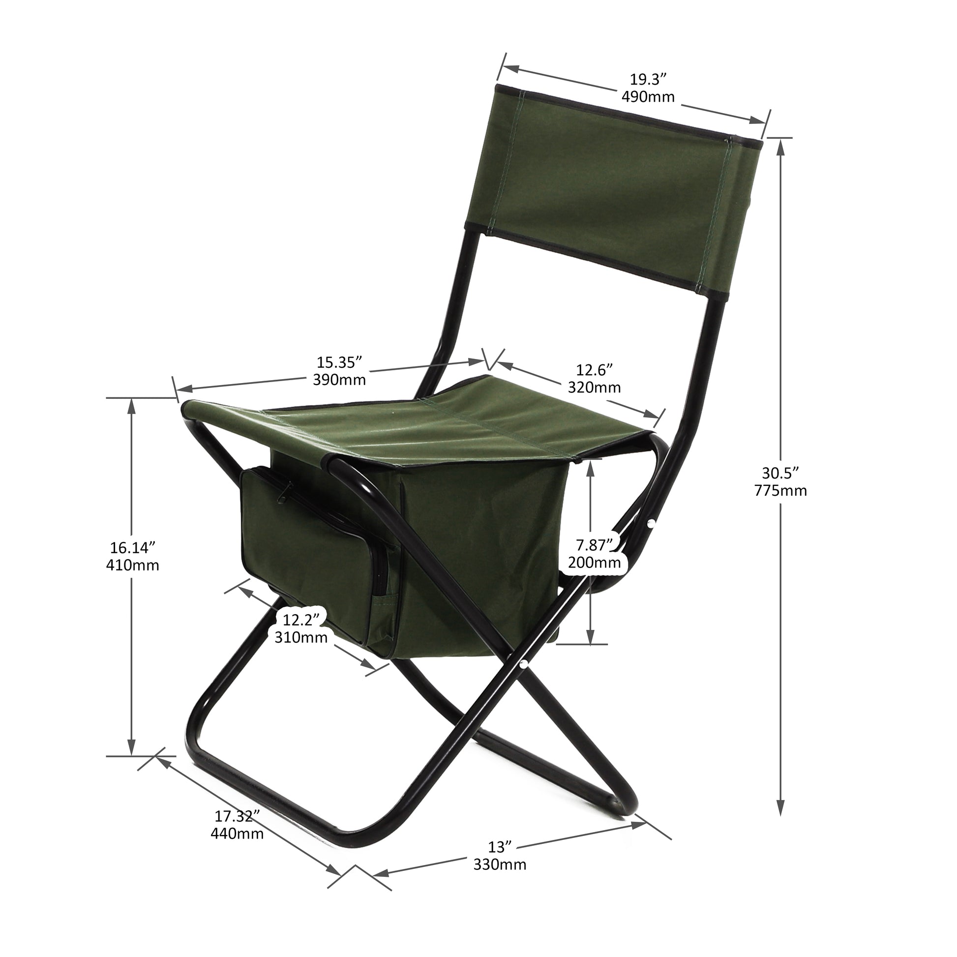 2 Piece Folding Outdoor Chair With Storage Bag, Portable Chair For Indoor, Outdoor Camping, Picnics And Fishing,Green Green Steel