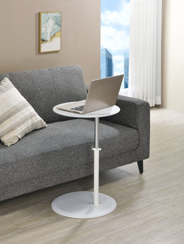 Orbit 15.5" End Table With Height Adjustable White Marble Textured Top White Glass