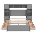 Full Size Wooden Bed With All In One Cabinet And Shelf, Gray Full Gray Solid Wood