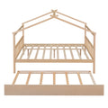 Full Size Wooden House Bed With Twin Size Trundle, Natural Natural Solid Wood