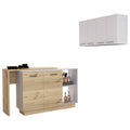 White And Light Oak 4 Shelf 6 Door 2 Piece Kitchen Set, Kitchen Island And Upper Wall Cabinet White Mdf