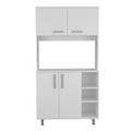 Dorchester 6 Shelf 6 Door 2 Piece Kitchen Set, Kitchen Island And Pantry Cabinet White And Light Oak White Mdf
