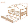 Full Size Wooden House Bed With Twin Size Trundle, Natural Natural Solid Wood
