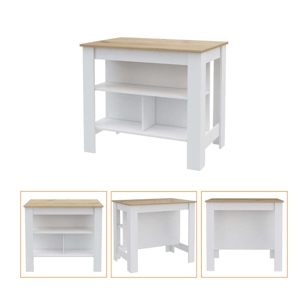 Burlingame 5 Shelf 4 Door 2 Piece Kitchen Set, Kitchen Island And Upper Wall Cabinet White And Light Oak White Mdf