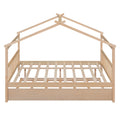 Full Size Wooden House Bed With Twin Size Trundle, Natural Natural Solid Wood