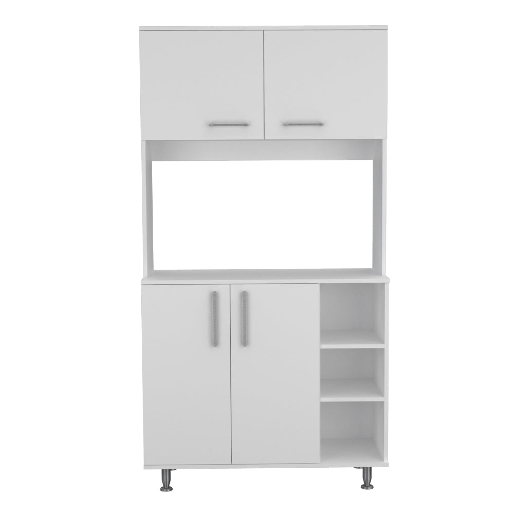 Ralston 7 Shelf 4 Door 2 Piece Kitchen Set, Kitchen Island And Pantry Cabinet White And Light Oak White Mdf