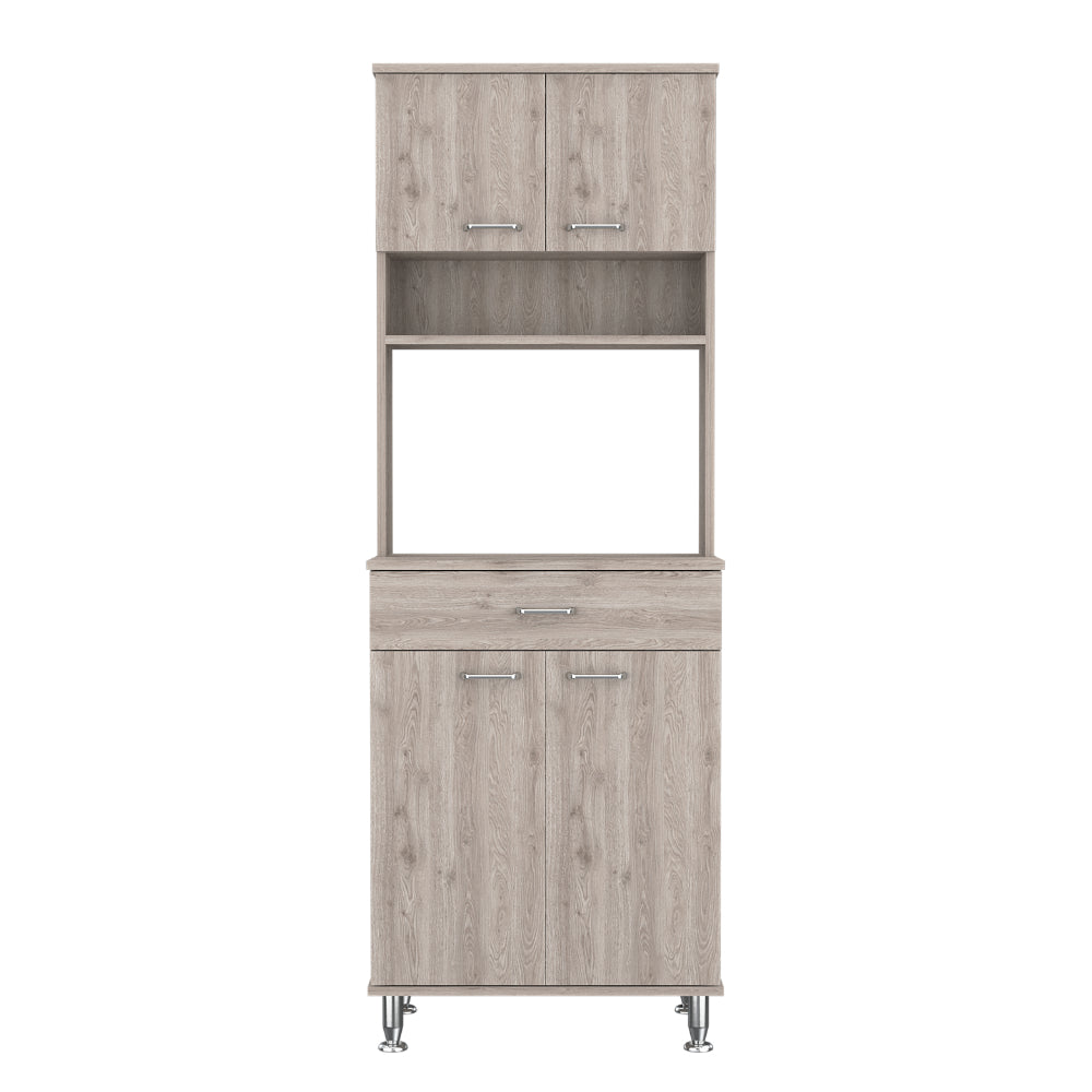 Newton 8 Shelf 1 Drawer 2 Piece Kitchen Set, Kitchen Island And Pantry Cabinet White And Light Gray White Mdf