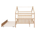 Full Size Wooden House Bed With Twin Size Trundle, Natural Natural Solid Wood