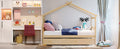 Full Size Wooden House Bed With Twin Size Trundle, Natural Natural Solid Wood