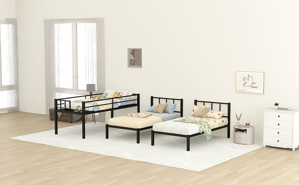 Twin Over Twin & Twin Bunk Beds For 3, Twin Xl Over Twin & Twin Bunk Bed Metal Triple Bunk Bed, Black Pre Sale Date: June 10Th Black Metal