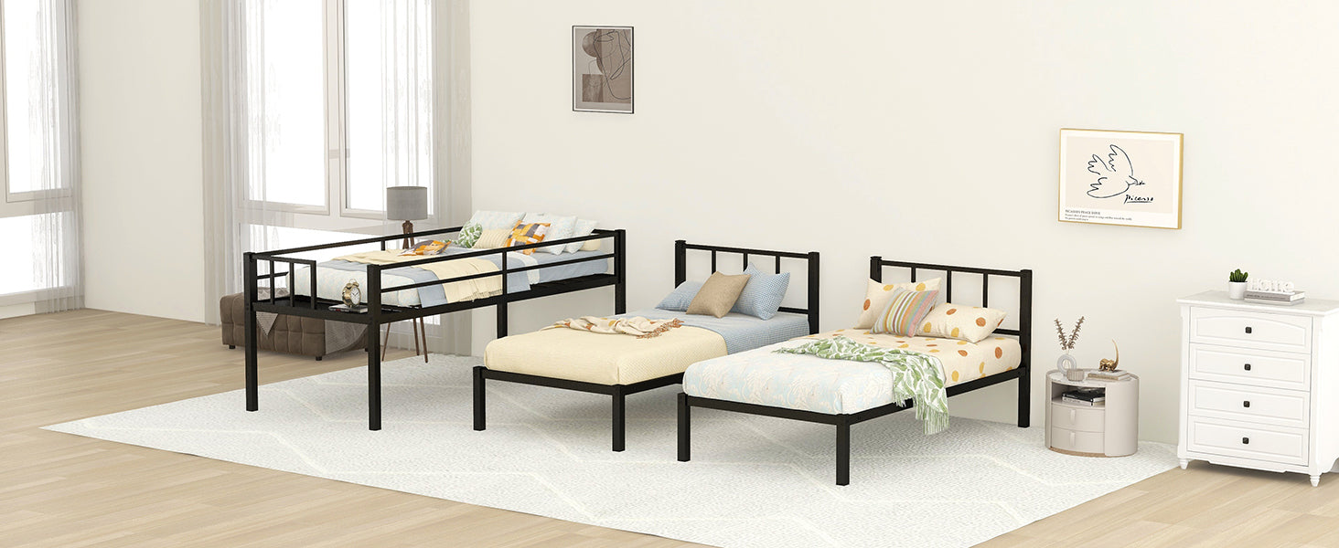 Twin Over Twin & Twin Bunk Beds For 3, Twin Xl Over Twin & Twin Bunk Bed Metal Triple Bunk Bed, Black Pre Sale Date: June 10Th Black Metal