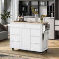Kitchen Cart With Rubber Wood Countertopkitchen Island Has 8 Handle Free Drawers Including A Flatware Organizer And 5 Wheels For Kitchen Dinning Room, White White Mdf
