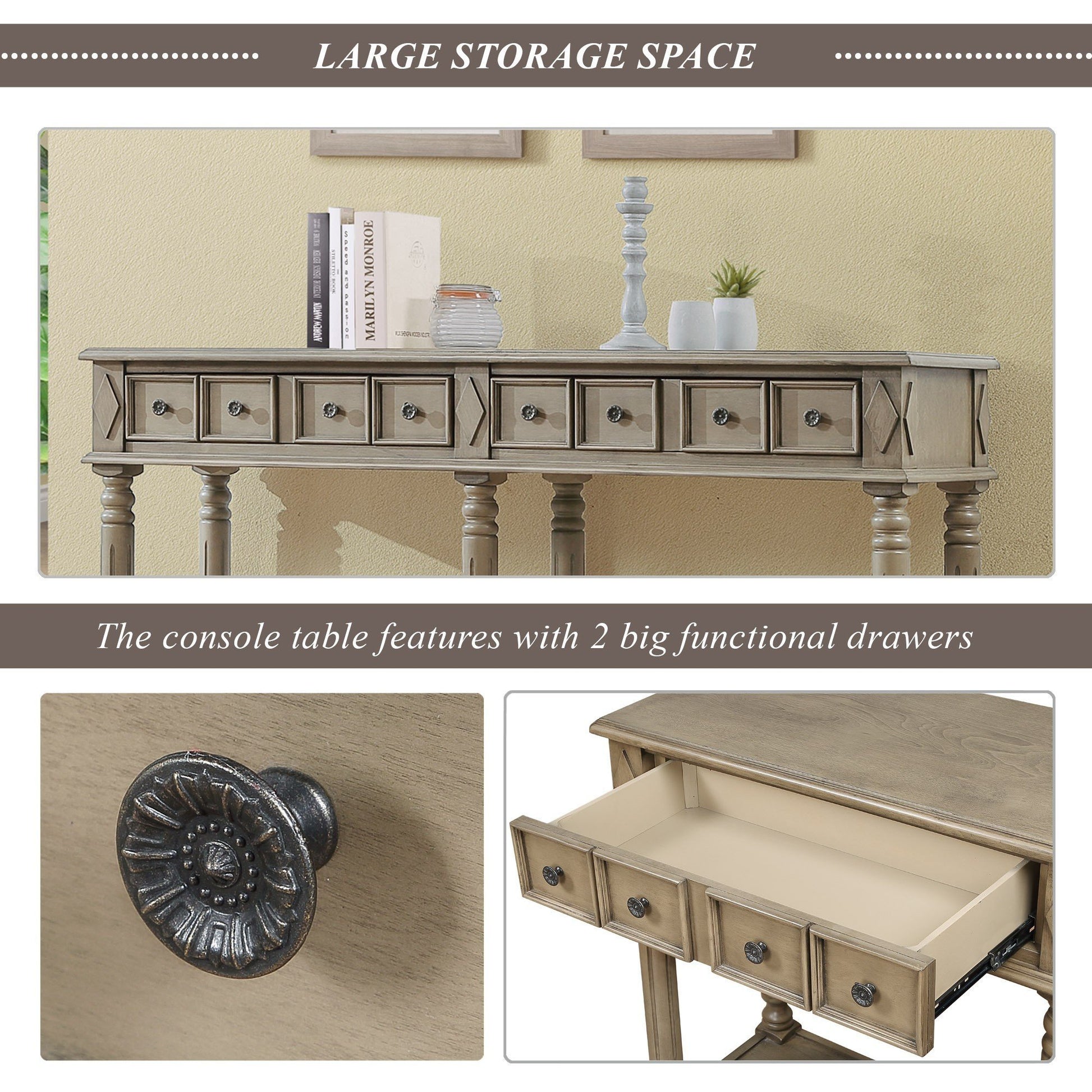 Retro Console Table Entryway Table 58" Long Sofa Table With 2 Drawers In Same Size And Bottom Shelf For Storage Rustic Rustic Brown Solid Wood