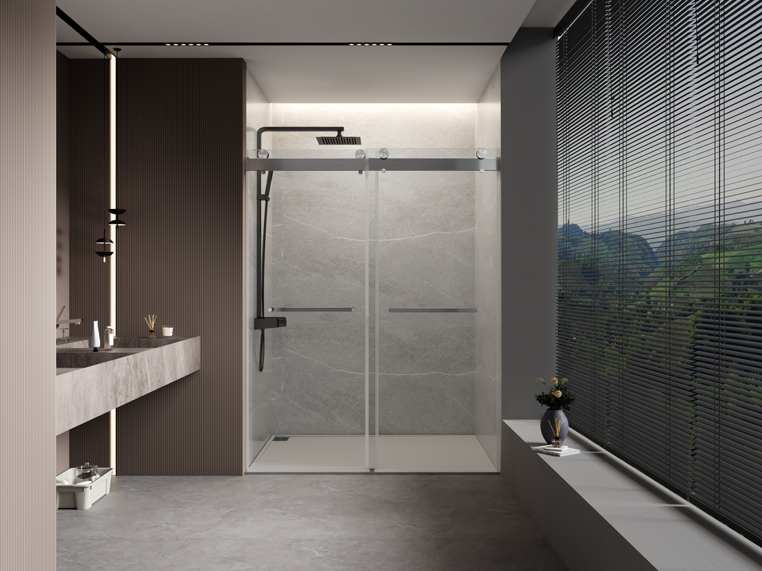 56 To 60 In. W X 76 In. H Double Sliding Frameless Soft Close Shower Door With Premium 3 8 Inch 10Mm Thick Tampered Glass And Easy Cleaning Coating In Brushed Nickel 23D02 60Bn Brushed Nickel