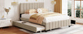 Queen Size Velvet Upholstered Platform Bed With 2 Drawers And 1 Twin Xl Trundle Beige Beige Upholstered