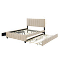 Queen Size Velvet Upholstered Platform Bed With 2 Drawers And 1 Twin Xl Trundle Beige Beige Upholstered