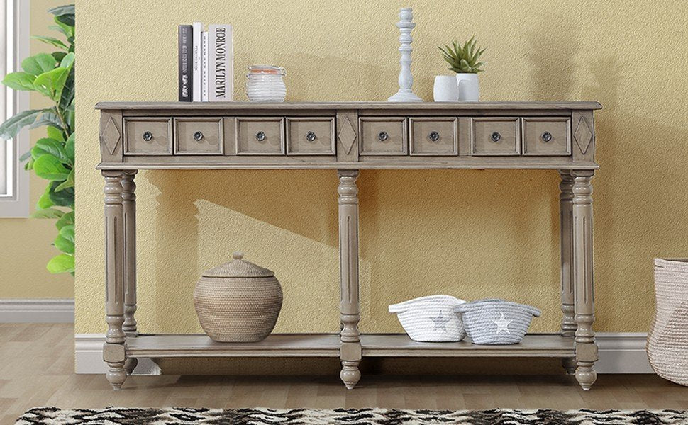 Retro Console Table Entryway Table 58" Long Sofa Table With 2 Drawers In Same Size And Bottom Shelf For Storage Rustic Rustic Brown Solid Wood