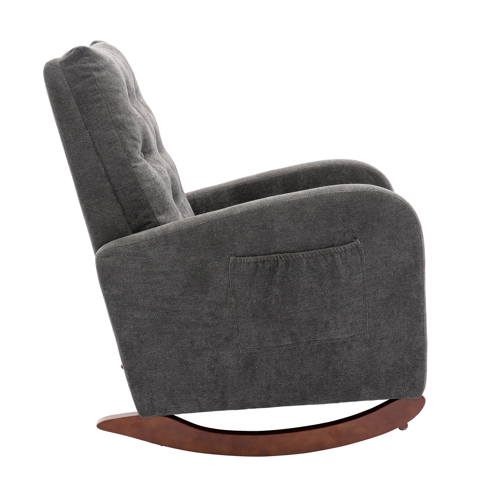High Back Rocking Chair Nursery Chair .Comfortable Rocker Fabric Padded Seat .Modern High Back Armchair Dark Gray Polyester