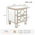 Elegant Mirrored 2 Drawer Side Table With Golden Lines For Living Room, Hallway, Entryway Silver Glass