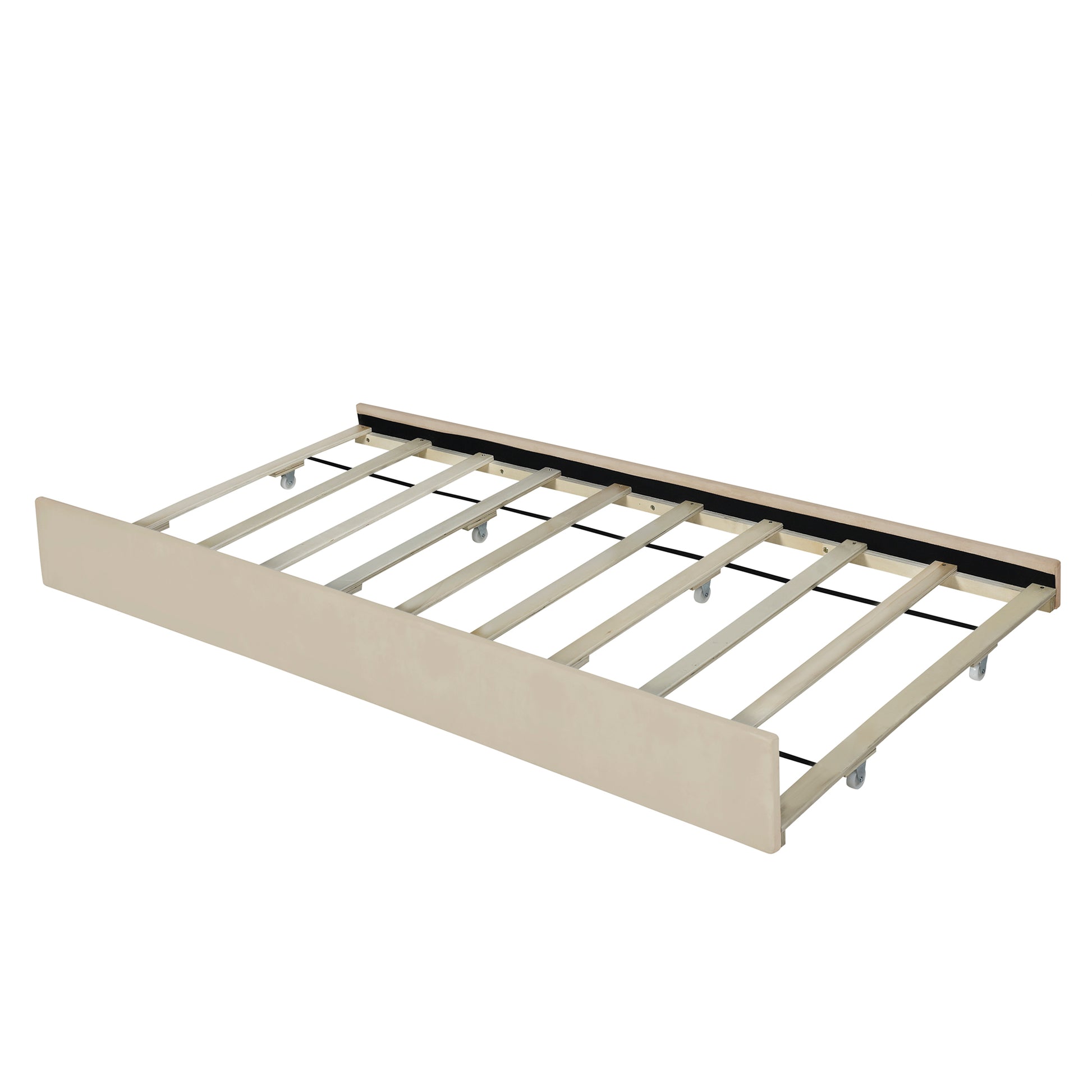 Queen Size Velvet Upholstered Platform Bed With 2 Drawers And 1 Twin Xl Trundle Beige Beige Upholstered