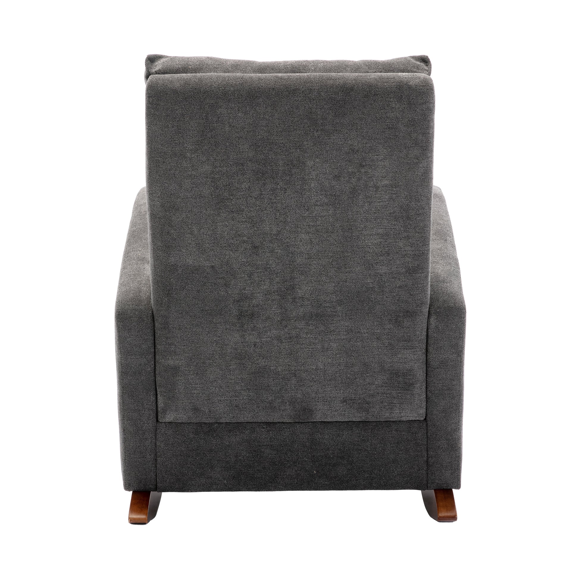 High Back Rocking Chair Nursery Chair .Comfortable Rocker Fabric Padded Seat .Modern High Back Armchair Dark Gray Polyester