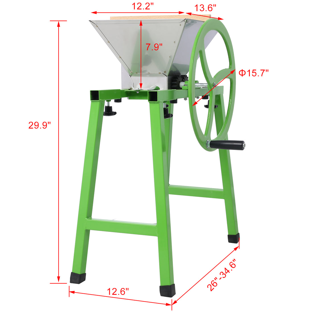 7L Manual Juicer Grinder With Stand,Portable Fruit Crusher With Wheel Stainless Steel Fruit Scratter Pulper For Wine And Cider Pressing Green Steel