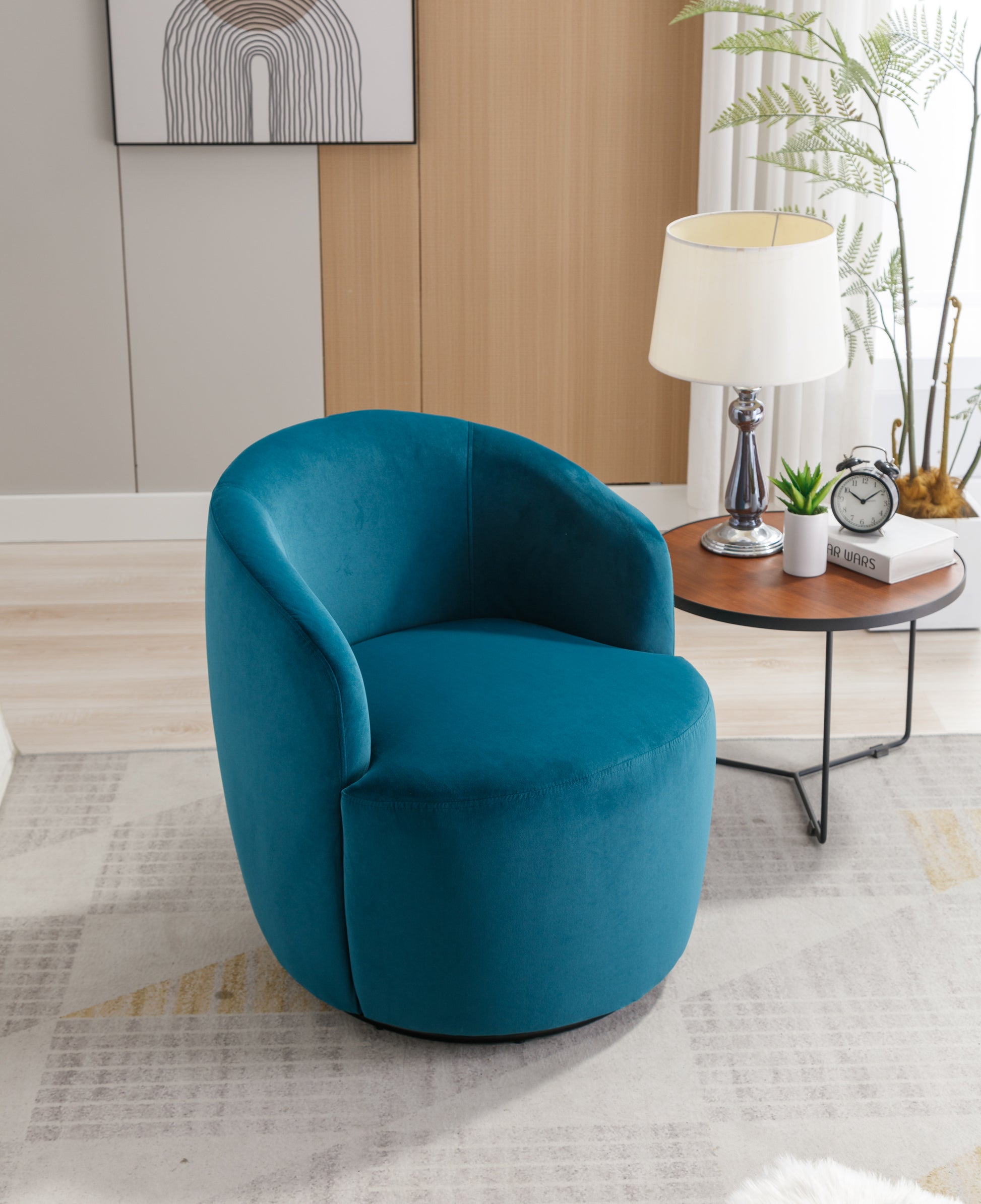 Velvet Fabric Swivel Accent Armchair Barrel Chair With Black Powder Coating Metal Ring,Teal Teal Foam Velvet