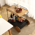 Oak Hotel Restaurant Cart Small Dining Car 30.7 Inches White Rubber And Carbon Steel Materials 30.71Inch Oak Metal & Wood