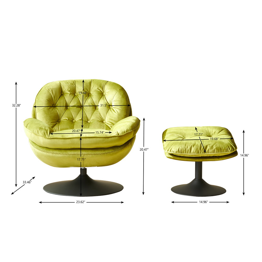 Swivel Leisure Chair Lounge Chair Velvet Apple Green Color With Ottoman Green Velvet