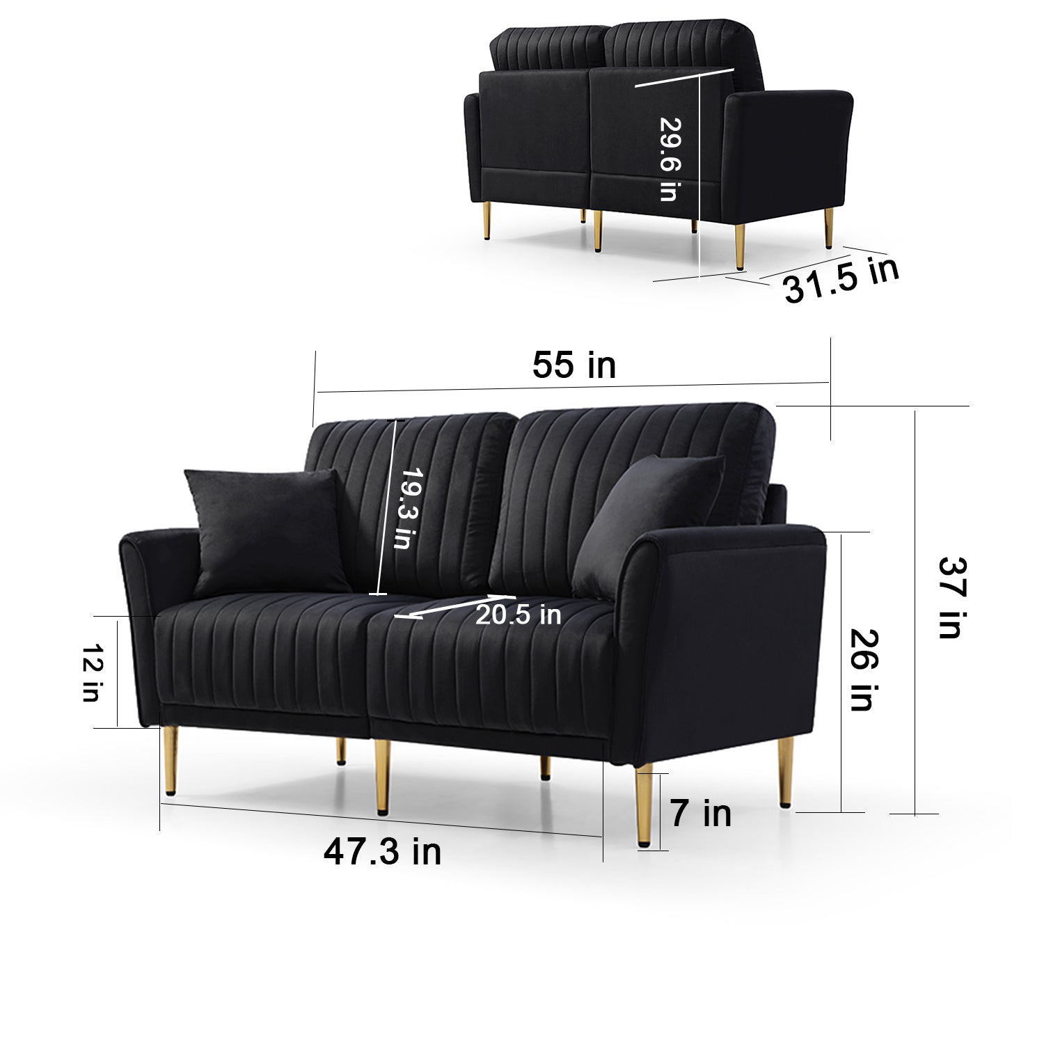 Sectional Sofa, 2 Piece Single Chair And Loveseat Sofa, Stylish And Modern Design, Perfect For Living Room Furniture Armrest Sofa Black Foam Velvet 4 Seat