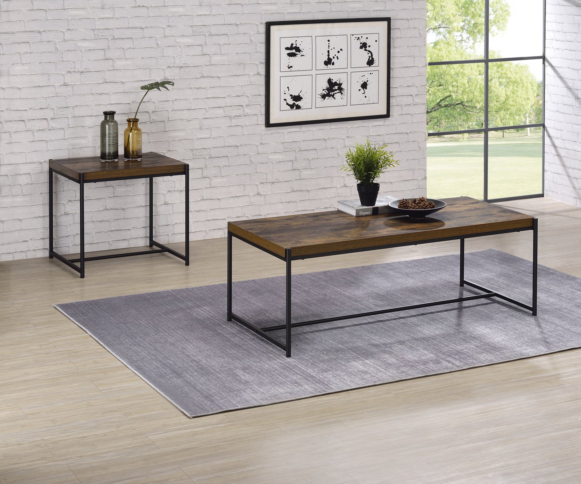 Lennox 3 Piece Brown Coffee And End Table Set Brown Mdf