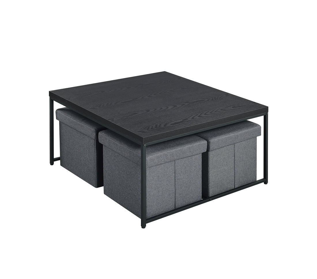 Caitlin 35" Black Wood Grain 5 Piece Coffee Table Set Black Mdf