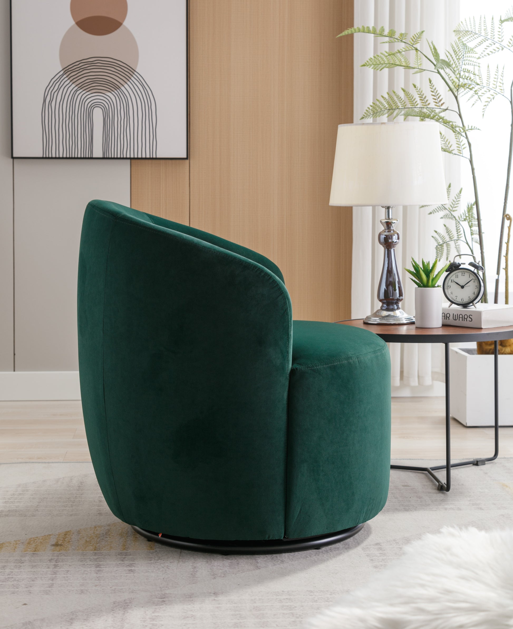 Velvet Fabric Swivel Accent Armchair Barrel Chair With Black Powder Coating Metal Ring,Green Green Foam Velvet
