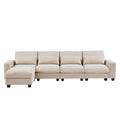 Modern Large L Shape Feather Filled Sectional Sofa, Convertible Sofa Couch With Reversible Chaise For Living Room Beige Chenille 5 Seat