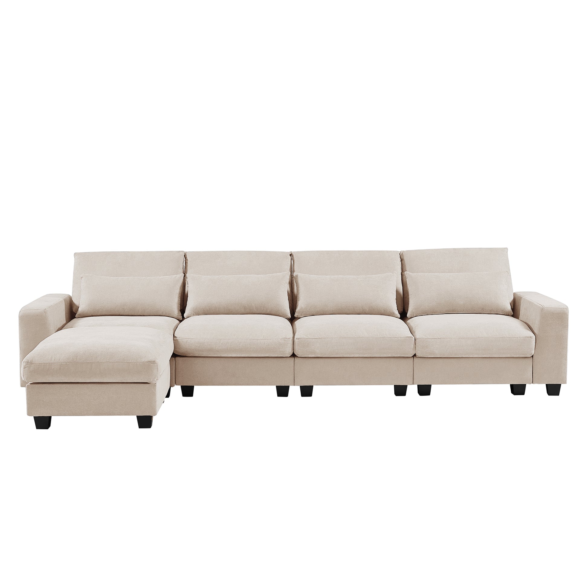 Modern Large L Shape Feather Filled Sectional Sofa, Convertible Sofa Couch With Reversible Chaise For Living Room Beige Chenille 5 Seat