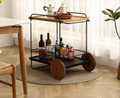 Oak Hotel Restaurant Cart Small Dining Car 30.7 Inches White Rubber And Carbon Steel Materials 30.71Inch Oak Metal & Wood