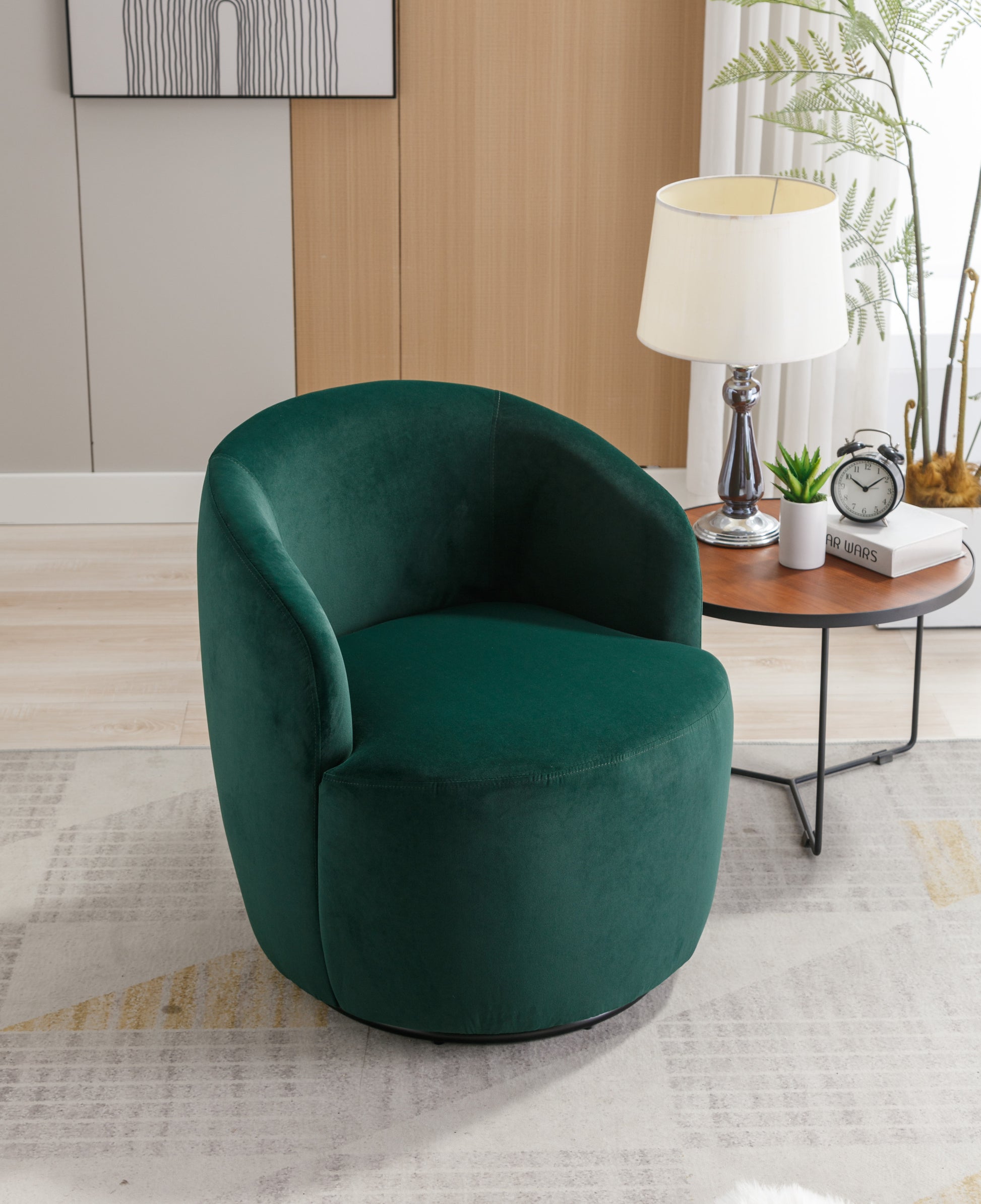 Velvet Fabric Swivel Accent Armchair Barrel Chair With Black Powder Coating Metal Ring,Green Green Foam Velvet