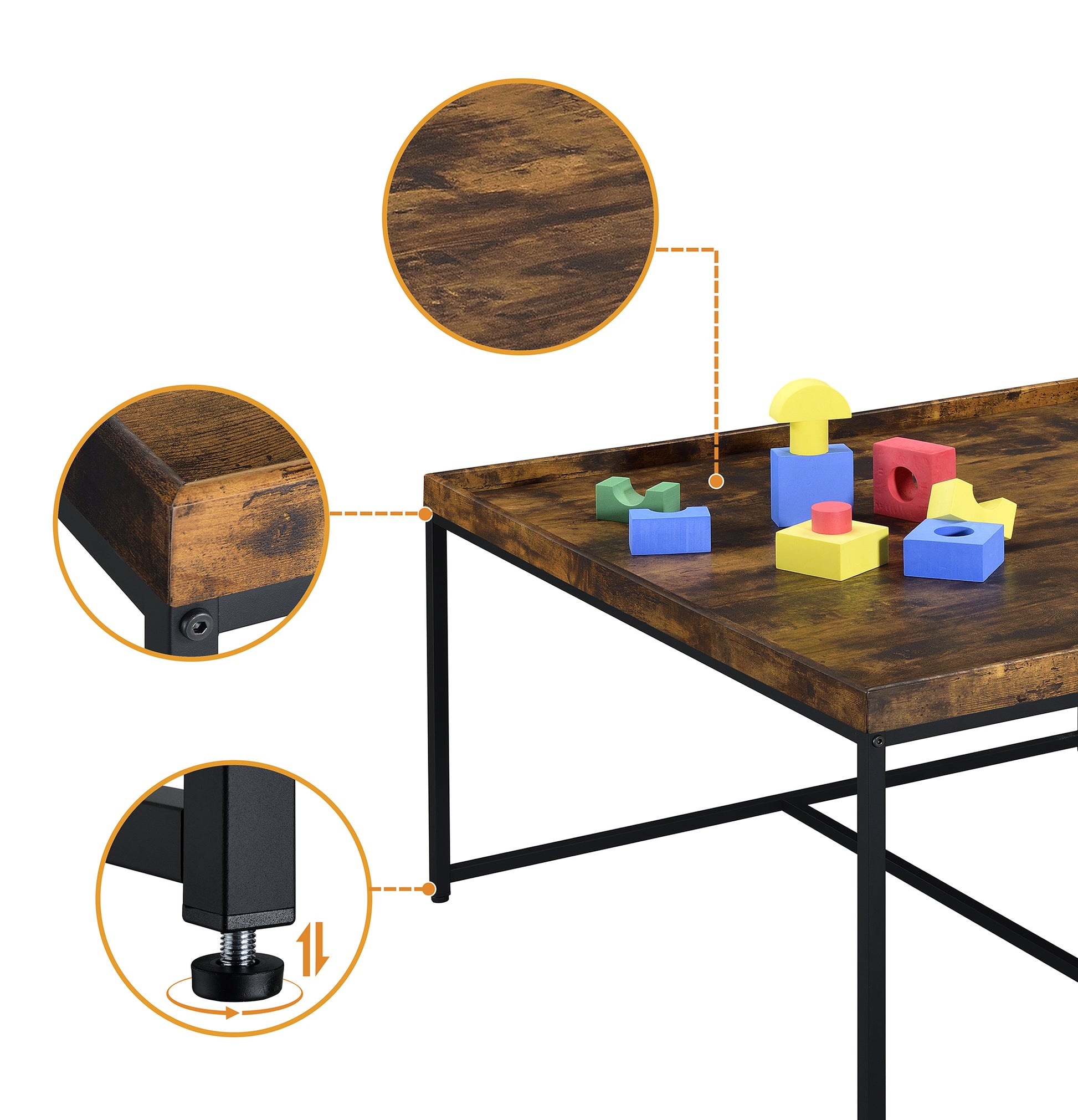 Vinny 35" Weathered Oak Wood Grain 5 Piece Coffee Table Set With Raised Edges Brown Oak Mdf