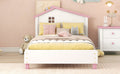 Twin Size Wood Platform Bed With House Shaped Headboard White Pink White Pink Solid Wood