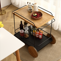 Oak Hotel Restaurant Cart Small Dining Car 30.7 Inches White Rubber And Carbon Steel Materials 30.71Inch Oak Metal & Wood