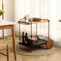Oak Hotel Restaurant Cart Small Dining Car 30.7 Inches White Rubber And Carbon Steel Materials 30.71Inch Oak Metal & Wood