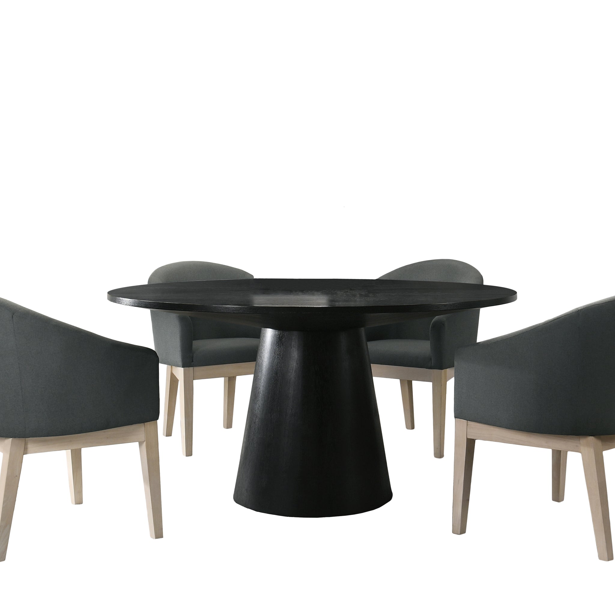 Jasper Ebony Black 5 Piece 59" Round Dining Table Set With Gray Chairs Walnut Solid Wood Mdf