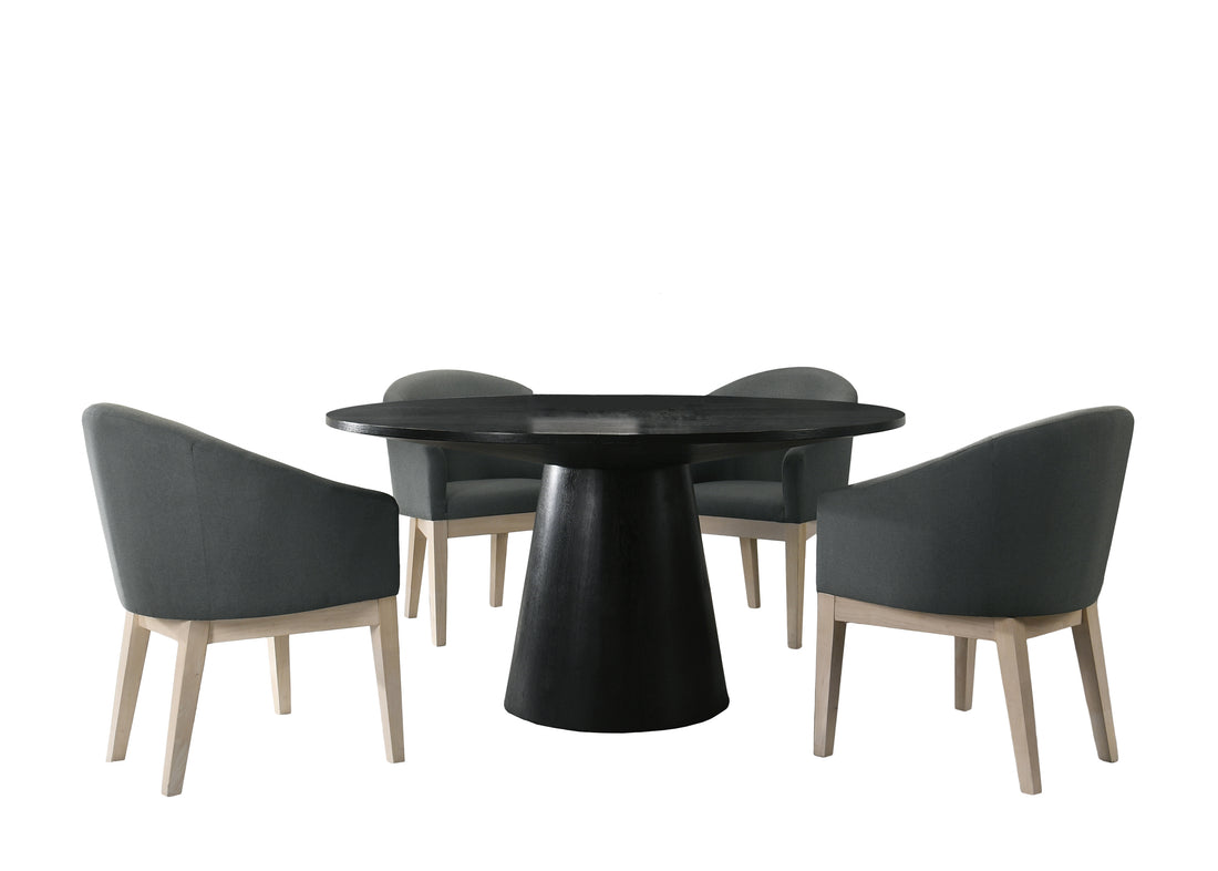 Jasper Ebony Black 5 Piece 59" Round Dining Table Set With Gray Chairs Walnut Solid Wood Mdf