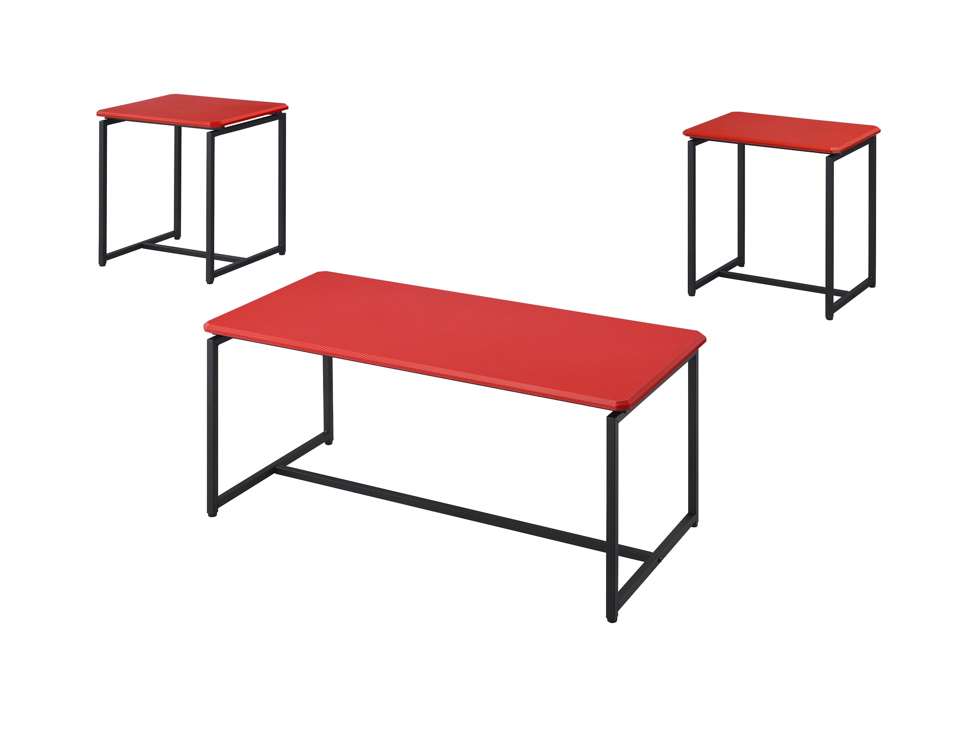Gt 3 Piece Red Carbon Fiber Wrap Coffee Table And End Table Set Red Metal