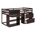Twin Size Low Loft Bed With Rolling Desk, Shelf And Drawers Espresso Espresso Solid Wood