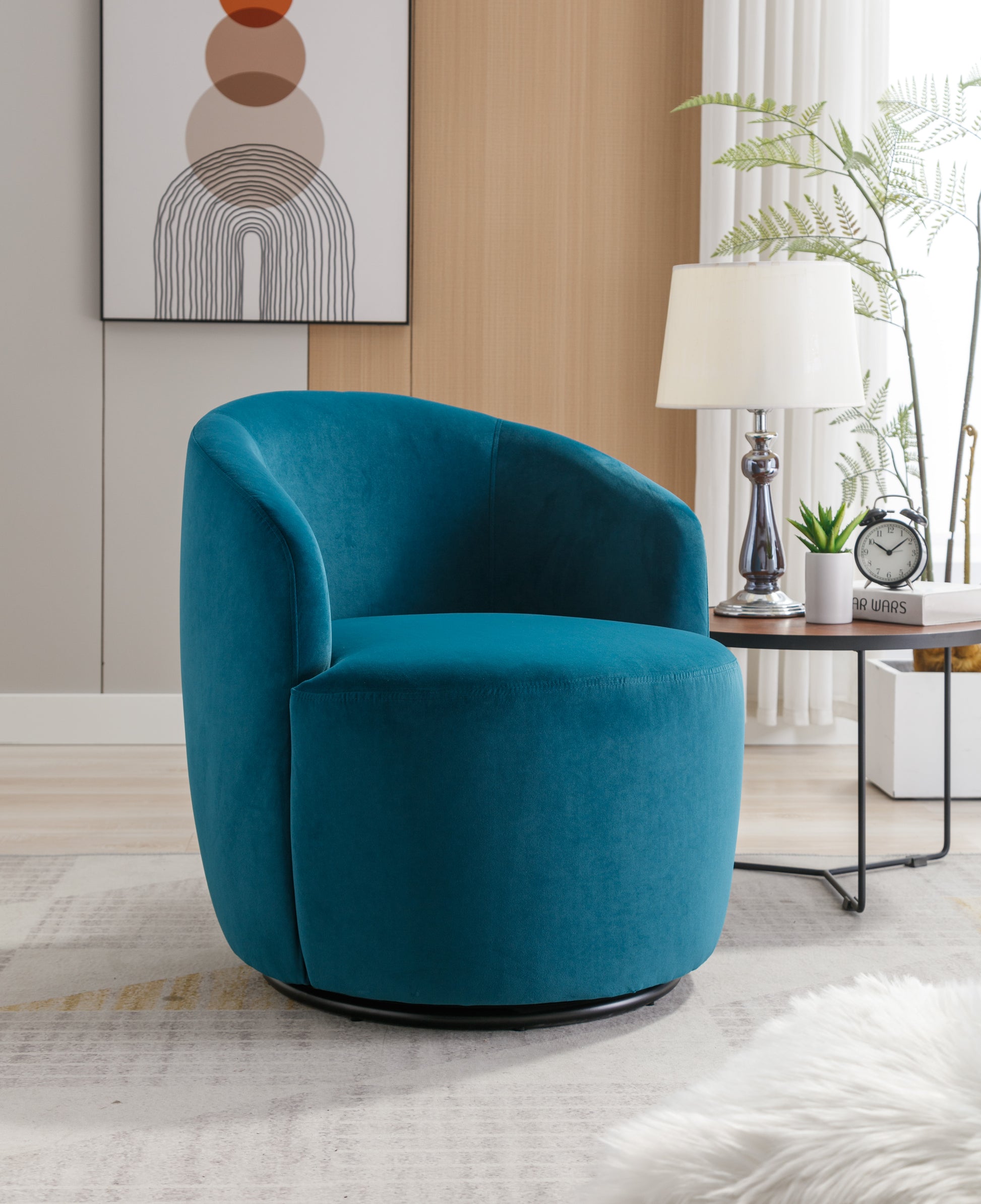 Velvet Fabric Swivel Accent Armchair Barrel Chair With Black Powder Coating Metal Ring,Teal Teal Foam Velvet